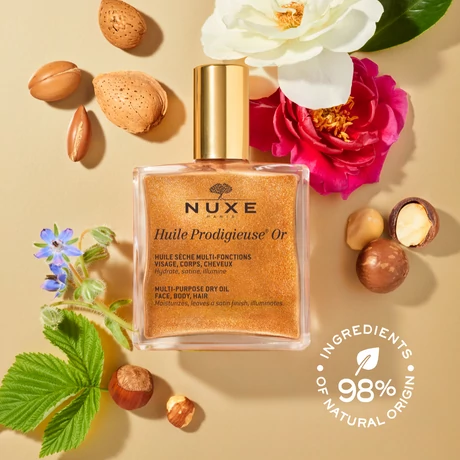 NUXE HUILE PRODIGIEUSE TÖBBFUNKCIÓS ARANY-CSILLÁMOS SZÁRAZOLAJ ARCRA, TESTRE ÉS HAJRA 100 ML